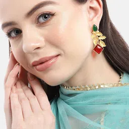 Anouk Gold-Plated Artificial Stones Studded Contemporary Drop Earrings-image-74
