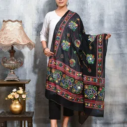 swatika Floral Embroidered Phulkari Cotton Dupatta-10