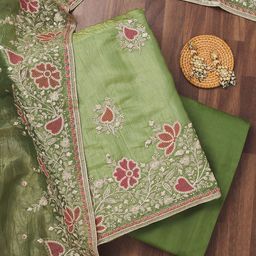 Koskii Floral Embroidered Thread Work Unstitched Dress Material-image-71
