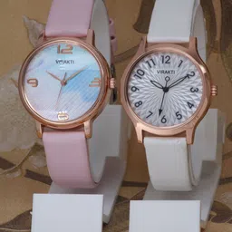 VIRAKTI Women Set Of 2 Leather Straps Analogue Watch F-72-WHITE-F-74-CREAM-COMBO-image-48