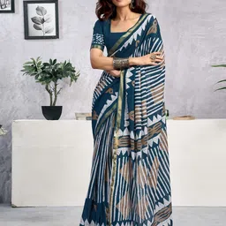 Satrani Striped Batik Cotton Ready to Wear Saree With Unstitched Blouse Piece-image-26