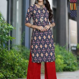 Moda Rapido Selection Of 4 Geometric Printed Round Neck Straight Kurtas-10