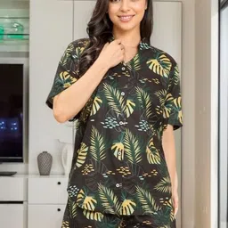 Anouk Women Black Viscose Rayon Printed Shirt & Shorts Co-Ord Set-picture-41