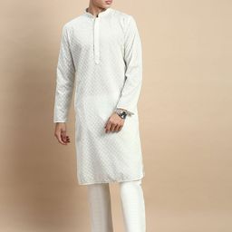 Rishika Men Ethnic Motifs Embroidered Regular Thread Work Pure Cotton Kurta with Pyjamas-8