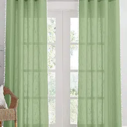 HOMEMONDE Green & White Set of 2 Sheer Door Curtain-13
