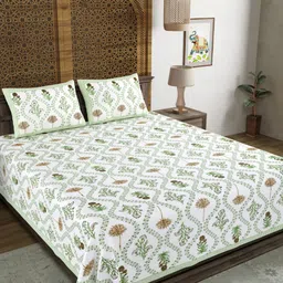 Myntra Elegant Homes White & Green Ethnic Motifs 120 TC King Bedsheet Set 2.18 m x 2.64 m-14