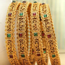 PANASH Set Of 4 24 CT Gold-Plated Antique Bangles-22