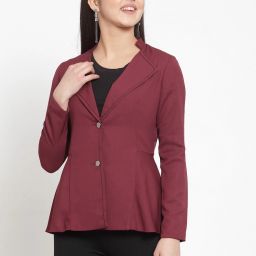 Women Solid Single Breasted Casual Blazer-image-1