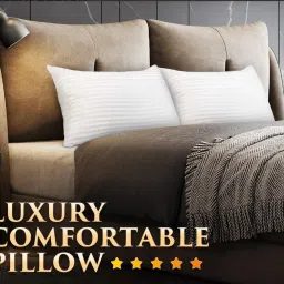 SATIN FIBRES ULTRA SOFT PILLOWS Polyester Fibre Stripes Sleeping Pillow Pack of 2-image-6
