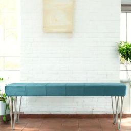 ikiriya Belmont Velvet Accent 3 Seater Bench With Metal Legs In Sea Turquoise Colour-picture-9