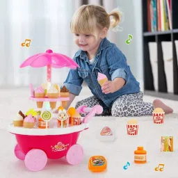 him tax Ice Cream and Sweet Shopping Cart Play Toy Set with Light and Sound Effect for Kids-Big-Plastic, Pink (Pack of 1 Set) image 2