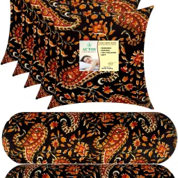 Combo Set Of 5 Cushion And 2 Microfibre Floral Bolster Pack of 7-14