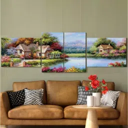 art street Stretched Canvas Painting Beautiful Lake House Landscape Nature For Home Decor-picture-21