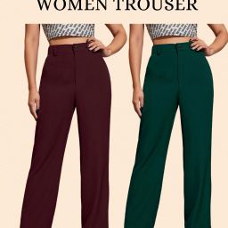 Pack of 2 Women Regular Fit Maroon, Green Cotton Blend Trousers-image-71