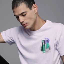 Men Printed Round Neck Pure Cotton Purple T-Shirt-image-69