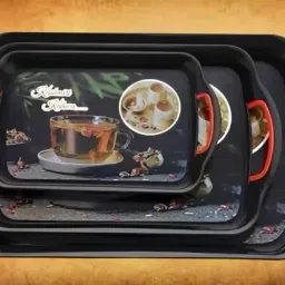 Serving Tray Set of 3 for Tea, Coffee, Cookie For Home, Kitchen, Office (Black) Tray-image-130