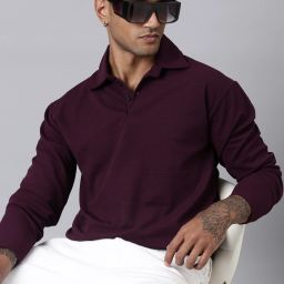 Men Solid Polo Neck Polyester Maroon T-Shirt-image-14