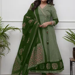 HERE&NOW Women Ethnic Motifs Printed Angrakha Kurta with Trousers & With Dupatta-picture-26