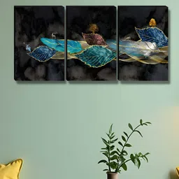 SAF Black & Gold-Toned 3 Pieces Floral & Botanical Wood Wall Art-image-82