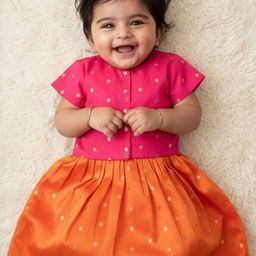 Sangria Baby Girl Orange Zari Lehenga and Pink Blouse Set-picture-47