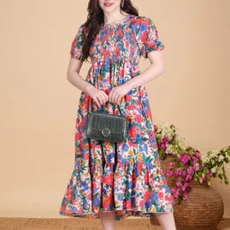 Moda Rapido Floral Print Puff Sleeves Fit & Flare Dress-image-55