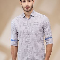 Parx Men Spread Collar Geometric Printed Cotton Slim Fit Casual Shirt-image-7