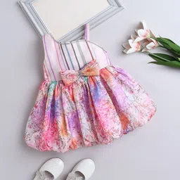 The Magic Wand Girls Floral Printed Bow Fit And Flare Knee Length Dress-image-75