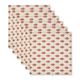 Fabindia Pushp Off White & Red 6 Pieces Floral Printed Cotton Table Napkins-9