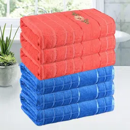 Kuber Industries Blue & Orange 6 Pieces Striped 250 GSM Bath Towels-77