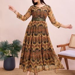 CORSICA Floral Print Georgette Fit & Flare Maxi Dress-image-75