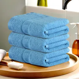 Kuber Industries Blue 3 Pieces Cotton 225 GSM Anti Bacterial Face Towels-89