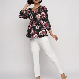 AASK Women's Polyester Printed Black Color Regular Top image 5