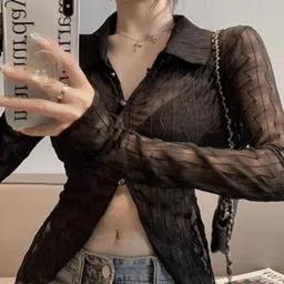 HERE&NOW Women Shirt Collar Long Bell Sleeve Top-image-29