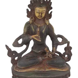 Exotic India Gold-Toned & Brown Tibetan Buddhist Deity Vajrasattva Idol Showpiece-image-86