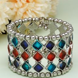 Moedbuille Silver-Plated Meenakari Work Antique Afghan Design Cuff Bracelet-image-8