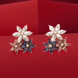 AMI Gold-Plated Artificial Stones Studded and Beaded Floral Studs-49
