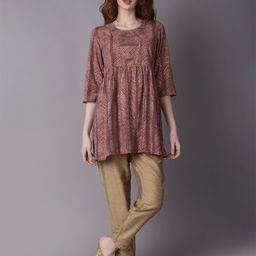 Shree Geometric Printed Liva Pleated Kurti-21