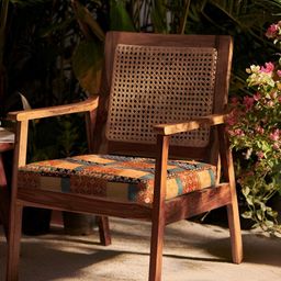 Chumbak French Rattan Red & BrownBoho Patches Wooden Lounge Chair-52