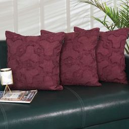 Ode & Cleo Maroon Set of 3 Embroidered Square Cushion Covers-18
