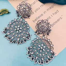 Sangria Silver Plated Stone Studded Earrings-image-39