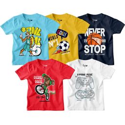 BonOrganik Boys Pack Of 5 Graphic Printed Cotton T-Shirt-picture-41