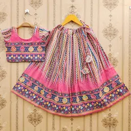 DHRUV CREATION Girls Printed Ready to Wear Lehenga & Blouse With Dupatta-image-48