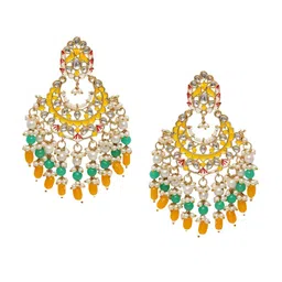 Anouk Artificial Beaded & Kundan Studded Cresent Shaped Meenakari Chandbali image 3