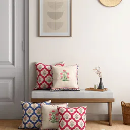 India Circus by Krsnaa Mehta Pack of 5Gold-Toned Ethnic Motifs Square Cushion Covers-image-70