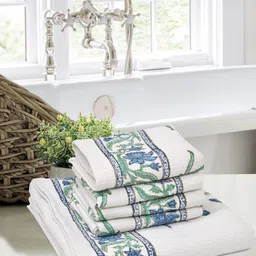 BLOCKS OF INDIA Set Of 5 Printed Pure Cotton 210 GSM Towel Set-14