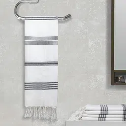 Arrabi Set Of 5 White & Black Handwoven 210 GSM Cotton Hand Towels-33