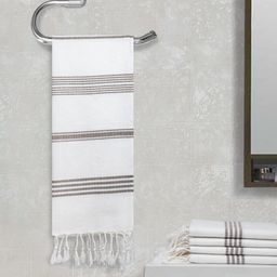 Arrabi Set Of 5 Brown & White Striped Hand-Woven 210 GSM Cotton Hand Towels-6