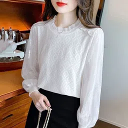 KPOP Women Round Neck Self Design Long Sleeves Top-picture-12