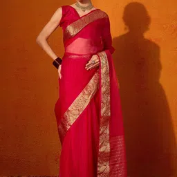 Anouk  Woven Design Zari Organza Saree with Matching Blouse-7