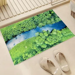 Elanza Pack Of 1 Green & Blue Printed Anti-Skid Microfiber Bath Rugs-picture-44